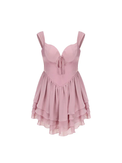 Dress Chiffon Strapless Sleeveless Homecoming Dress Open Back Champagne Tiered Mini Dress