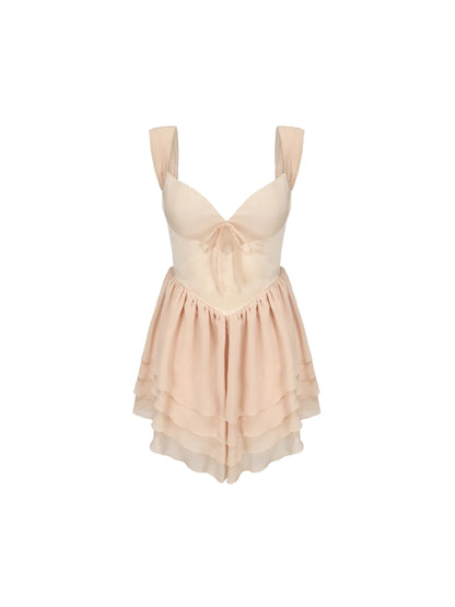Dress Chiffon Strapless Sleeveless Homecoming Dress Open Back Champagne Tiered Mini Dress