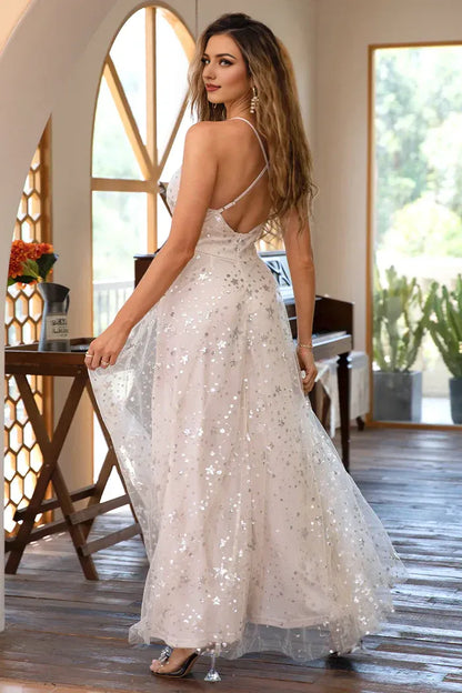 Dress Classic A Line Spaghetti Straps Light Champagne Maxi Dress Prom Dress With Bling