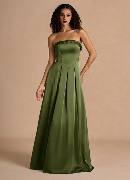 Dress Classic Off-the-Shoulder Elegant Maxi Dress Prom Dress Modern Satin A-Line Pleats Evening Dress