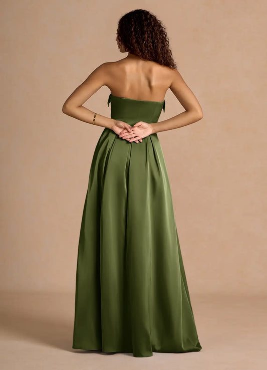 Dress Classic Off-the-Shoulder Elegant Maxi Dress Prom Dress Modern Satin A-Line Pleats Evening Dress