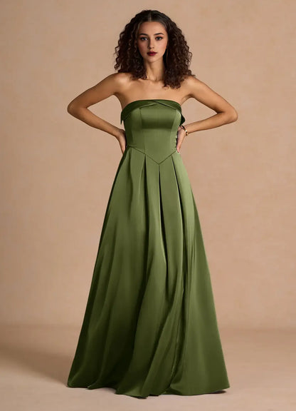Dress Classic Off-the-Shoulder Elegant Maxi Dress Prom Dress Modern Satin A-Line Pleats Evening Dress