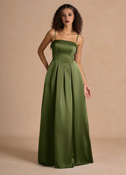 Dress Classic Off-the-Shoulder Elegant Maxi Dress Prom Dress Modern Satin A-Line Pleats Evening Dress
