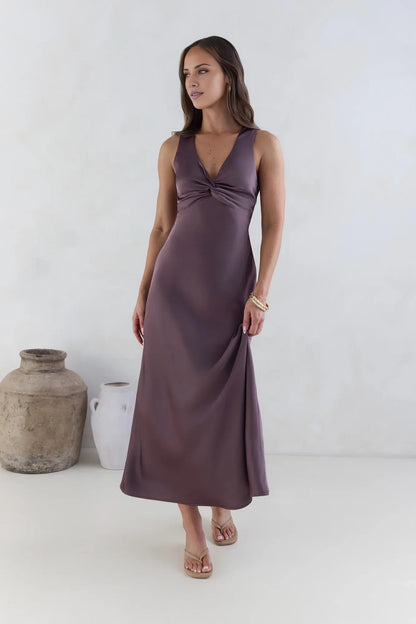 Dress Classic Satin Twist Neck Purple Prom Dresses With Open Crisscross Back Sleeveless Maxi Dress