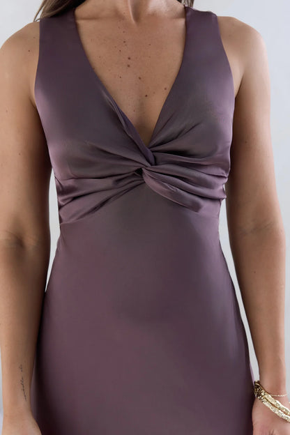 Dress Classic Satin Twist Neck Purple Prom Dresses With Open Crisscross Back Sleeveless Maxi Dress