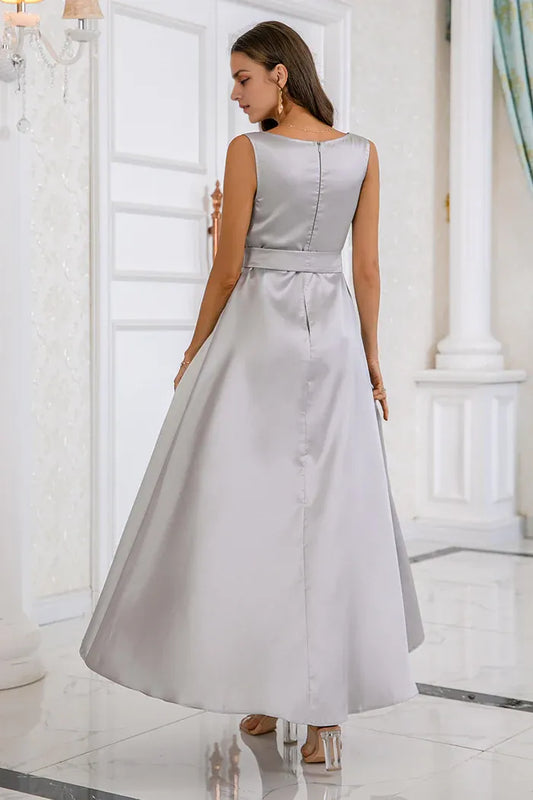 Dress Cold Shoulder Grey High-low Bodycon Party Dress Satin Solid Color Prom Dress