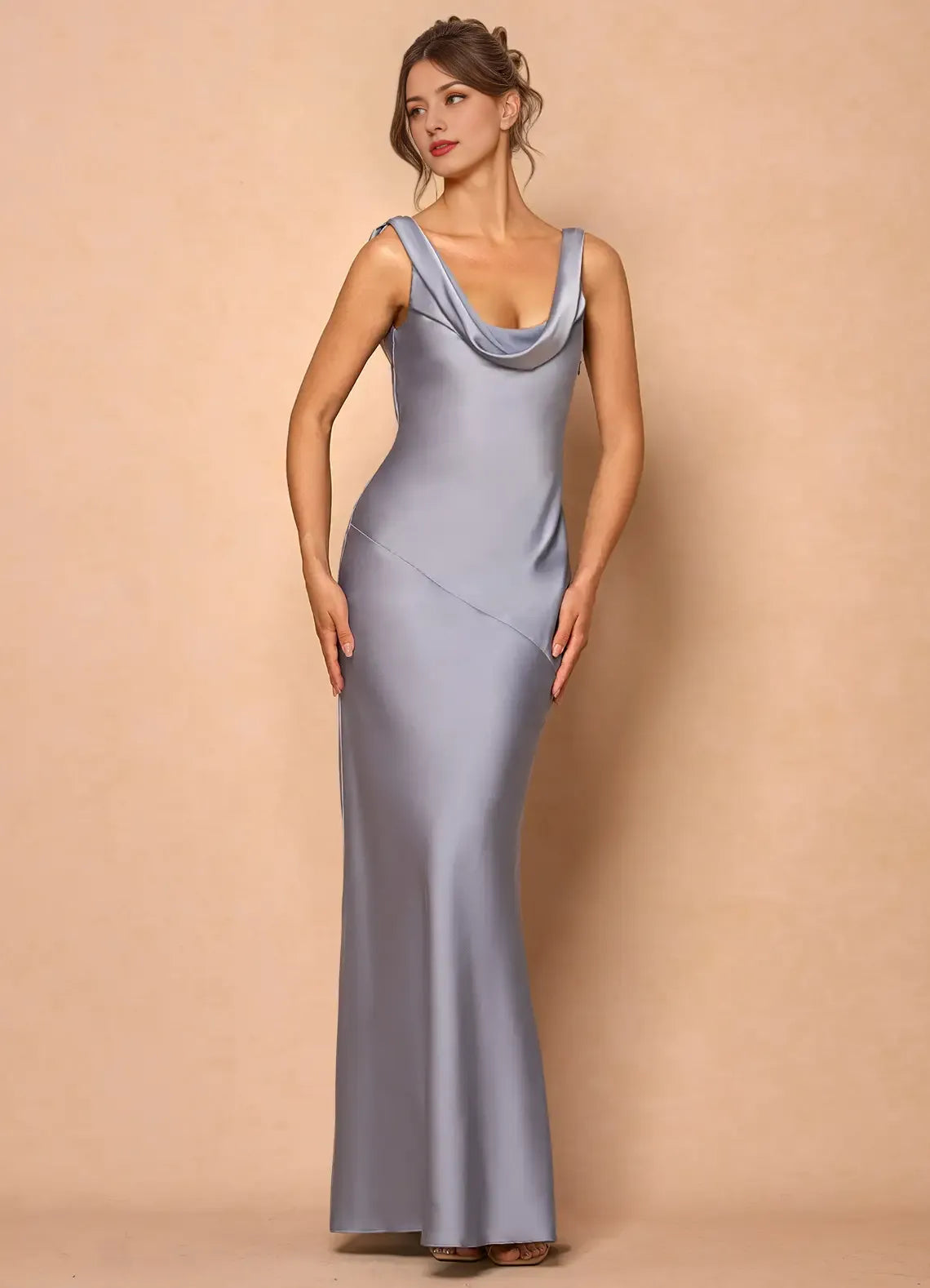 Dress Cowl Neck Elegant Sleeveless Mermaid Maxi Dress Prom Dress Simple Satin Backless Lemon Evening Dress