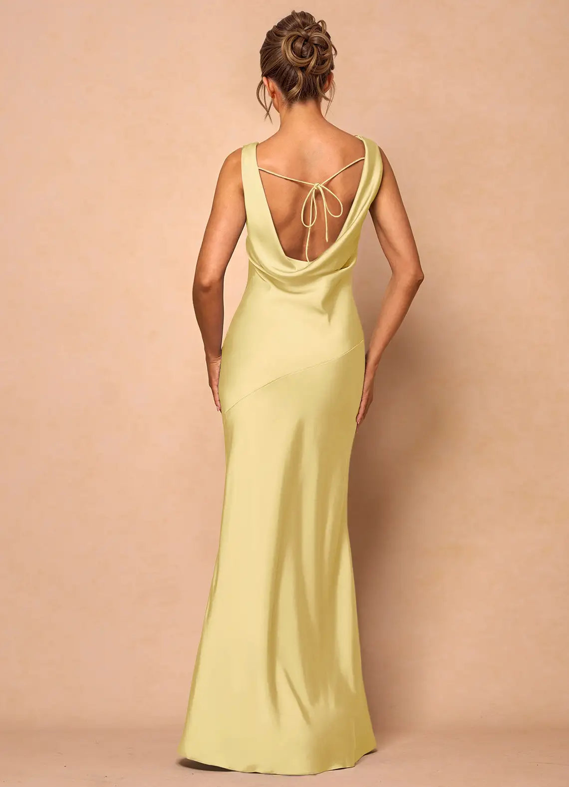 Dress Cowl Neck Elegant Sleeveless Mermaid Maxi Dress Prom Dress Simple Satin Backless Lemon Evening Dress