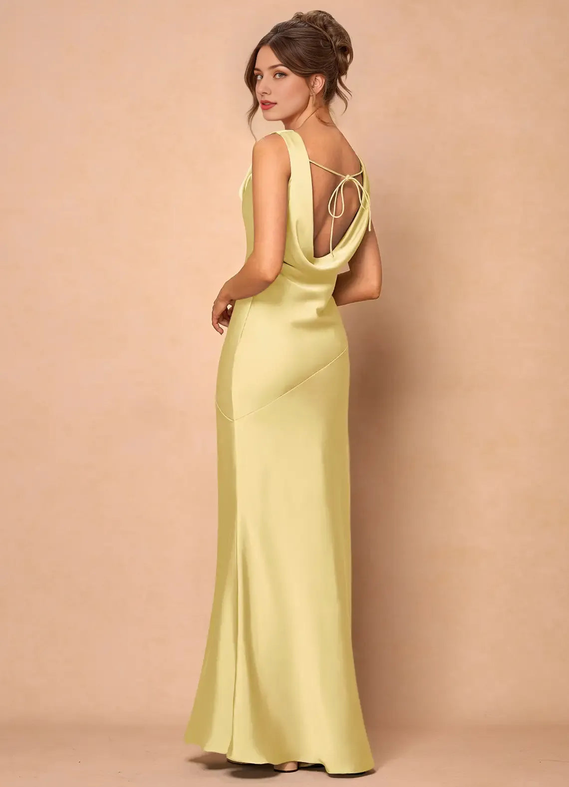 Dress Cowl Neck Elegant Sleeveless Mermaid Maxi Dress Prom Dress Simple Satin Backless Lemon Evening Dress