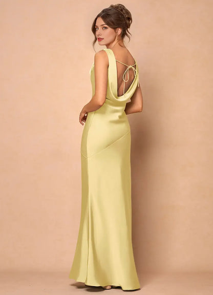 Dress Cowl Neck Elegant Sleeveless Mermaid Maxi Dress Prom Dress Simple Satin Backless Lemon Evening Dress