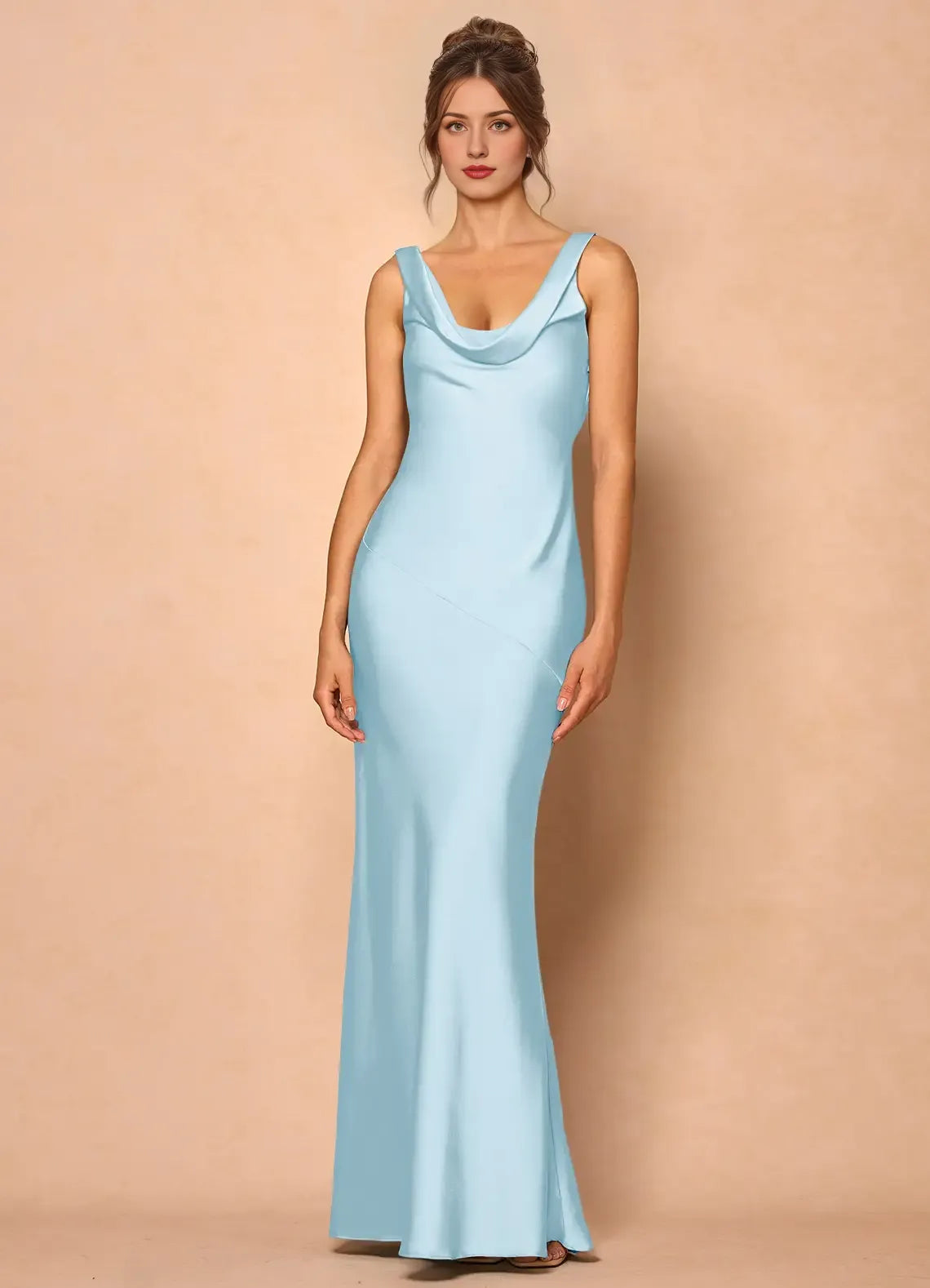Dress Cowl Neck Elegant Sleeveless Mermaid Maxi Dress Prom Dress Simple Satin Backless Lemon Evening Dress