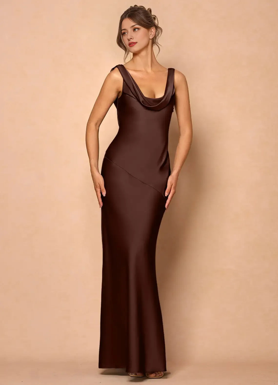 Dress Cowl Neck Elegant Sleeveless Mermaid Maxi Dress Prom Dress Simple Satin Backless Lemon Evening Dress
