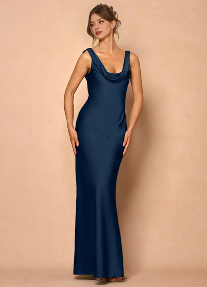 Dress Cowl Neck Elegant Sleeveless Mermaid Maxi Dress Prom Dress Simple Satin Backless Lemon Evening Dress