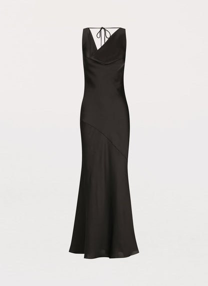 Dress Cowl Neck Maxi Dress Sheath Sleeveless White Satin Backless Lace Up Prom Dress