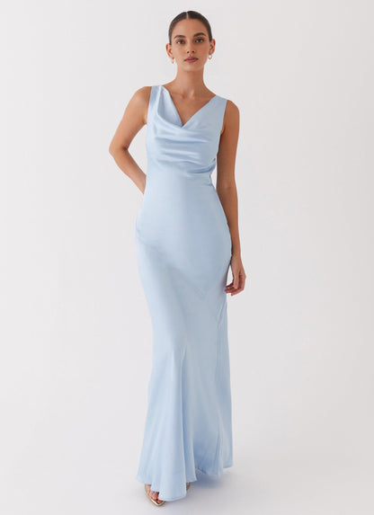 Dress Cowl Neck Maxi Dress Sheath Sleeveless White Satin Backless Lace Up Prom Dress