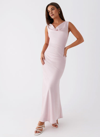 Dress Cowl Neck Maxi Dress Sheath Sleeveless White Satin Backless Lace Up Prom Dress