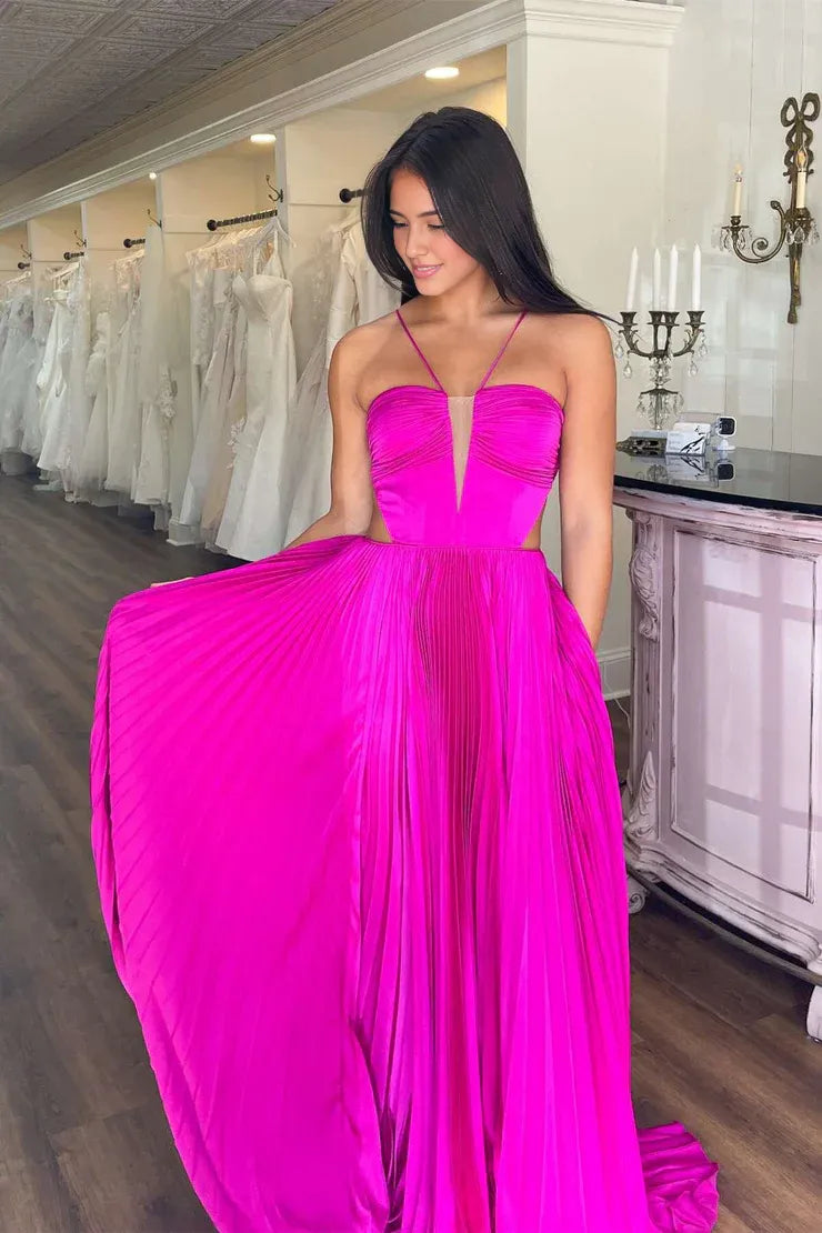 Dress Cute A Line Spaghetti Straps Royal Blue Pleated Satin Long Prom Dress Formal Dress with Bow