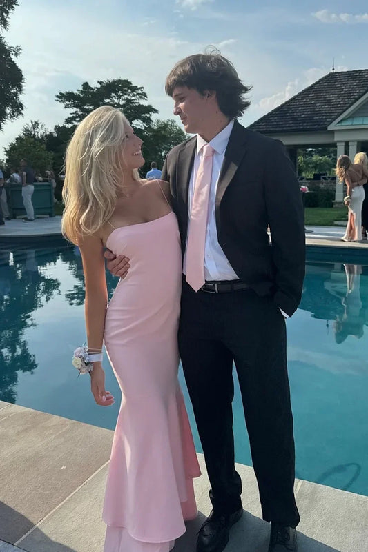 Dress Cute Charming Mermaid Spaghetti Straps Light Pink Satin Long Prom Dress