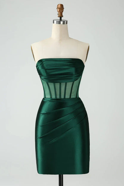 Dress Dark Green Corset Strapless Bodycon Homecoming Dress Sleeveless Party Dress