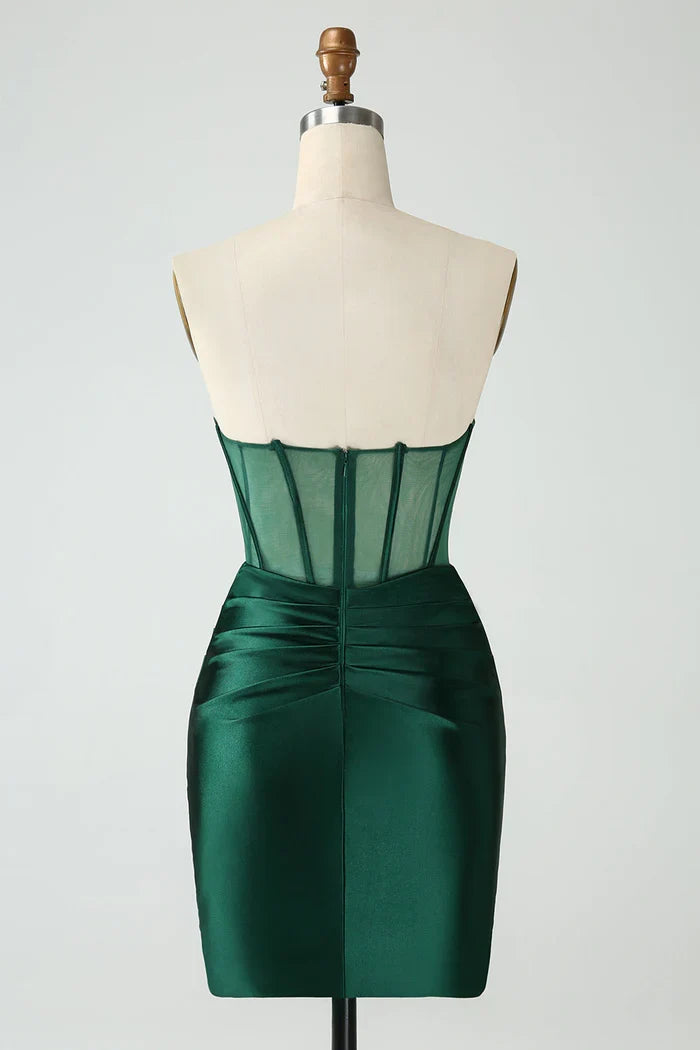 Dress Dark Green Corset Strapless Bodycon Homecoming Dress Sleeveless Party Dress