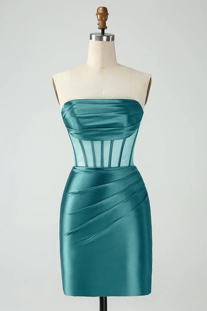 Dress Dark Green Corset Strapless Bodycon Homecoming Dress Sleeveless Party Dress
