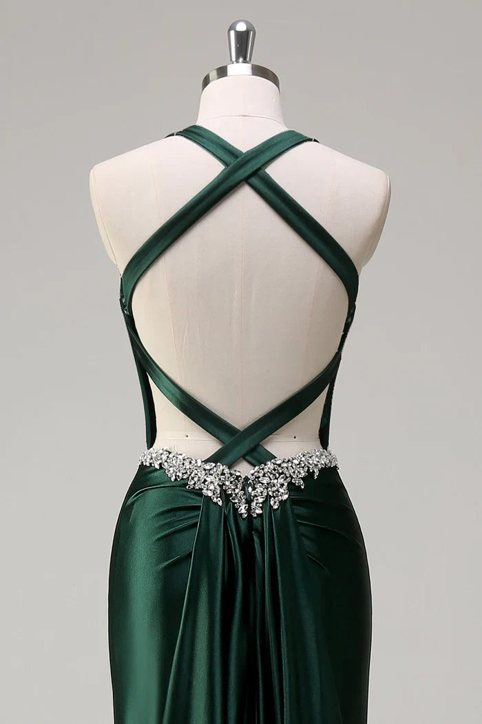 Dress Dark Green Floral Mermaid Corset Satin Maxi Dress Prom Dress Sleeveless Sweep Brush Train Evening Dress