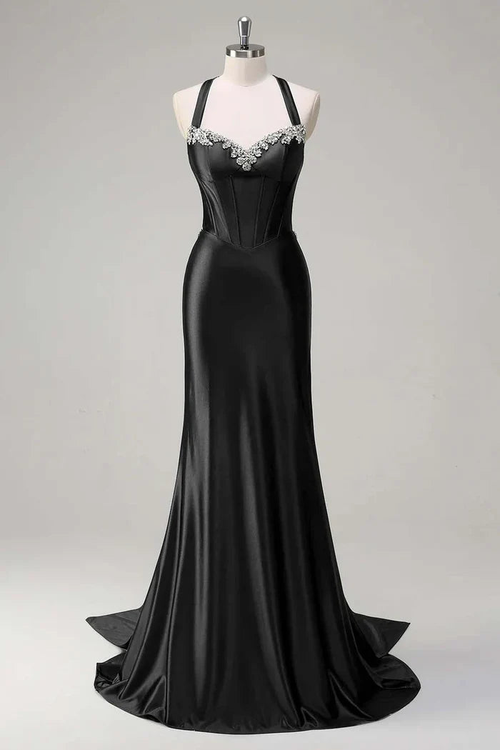 Dress Dark Green Floral Mermaid Corset Satin Maxi Dress Prom Dress Sleeveless Sweep Brush Train Evening Dress
