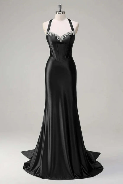 Dress Dark Green Floral Mermaid Corset Satin Maxi Dress Prom Dress Sleeveless Sweep Brush Train Evening Dress