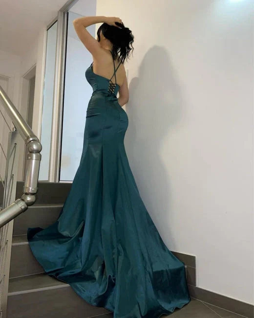 Dress Dark Green Simple V-neck Long Mermaid Prom Dresses