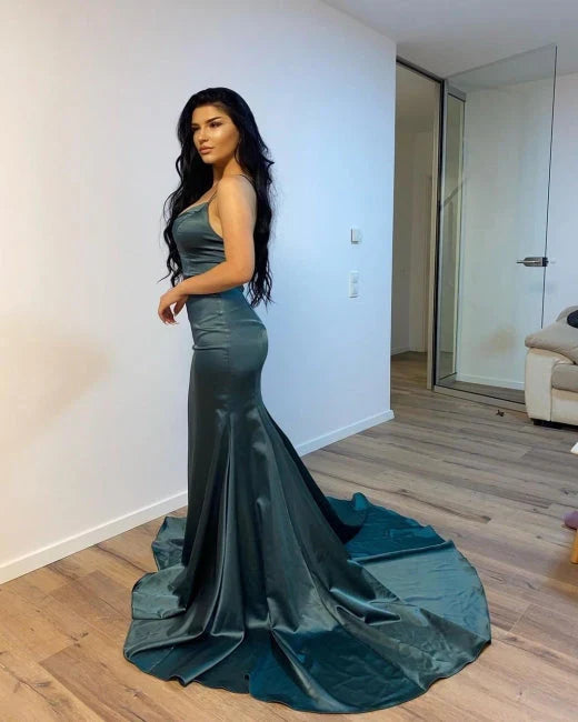 Dress Dark Green Simple V-neck Long Mermaid Prom Dresses