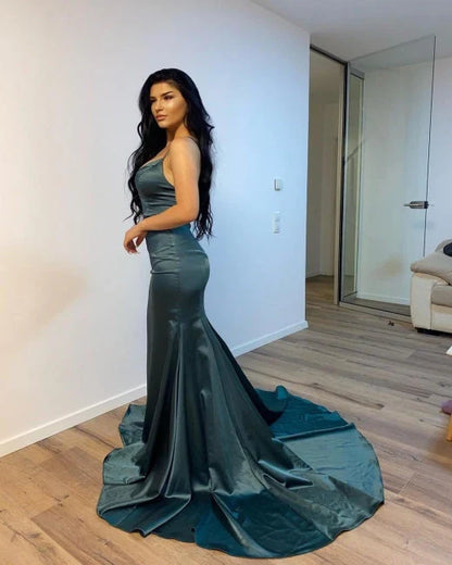 Dress Dark Green Simple V-neck Long Mermaid Prom Dresses