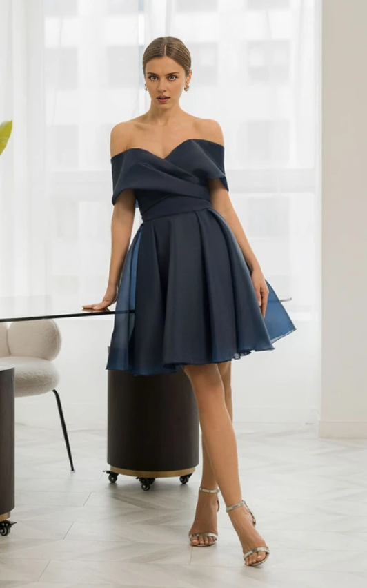 Dress Dark Navy Criss-cross Short A-line Satin Mini Dress Prom Dress Formal Wear Dresses