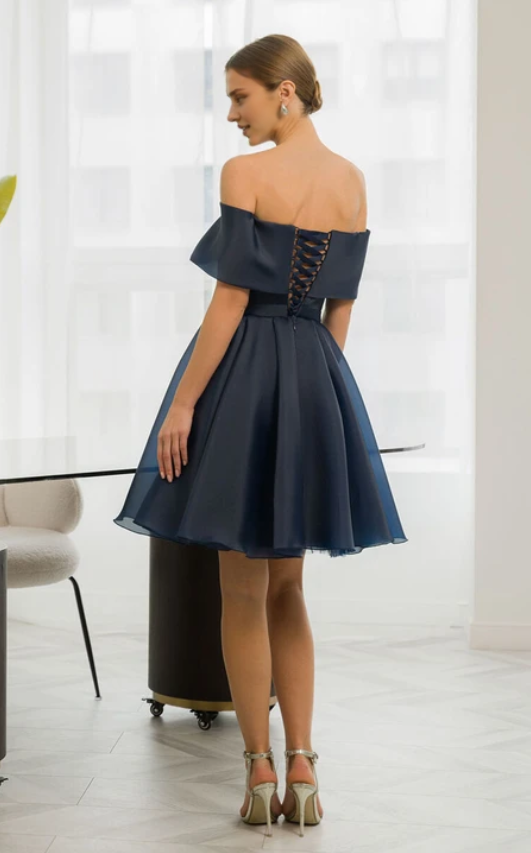 Dress Dark Navy Criss-cross Short A-line Satin Mini Dress Prom Dress Formal Wear Dresses