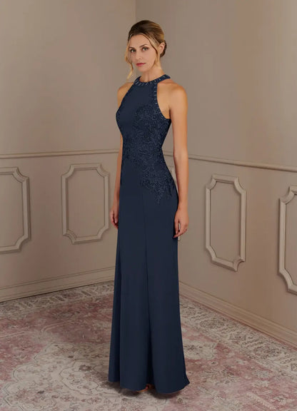 Dress Dark Navy Mermaid Halter Lace Maxi Dress Classic Sleeveless Back Zip Mother of the Bride Dress