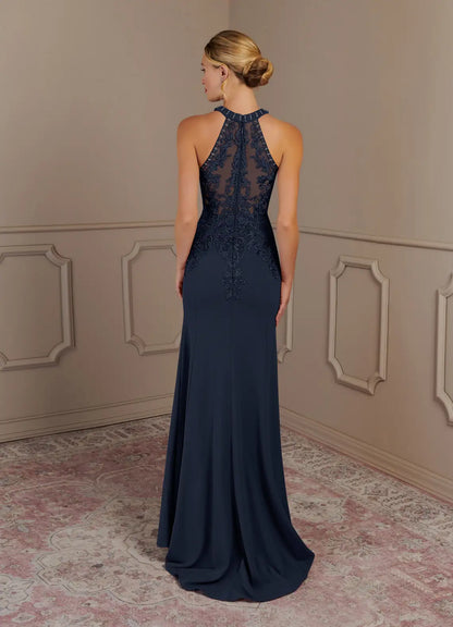 Dress Dark Navy Mermaid Halter Lace Maxi Dress Classic Sleeveless Back Zip Mother of the Bride Dress