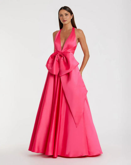 Dress Deep V Neck Formal Zipper Up Prom Dress Sleeveless Floor Length A-line Simple Open Back Evening Dress