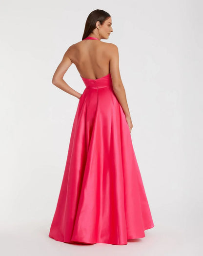 Dress Deep V Neck Formal Zipper Up Prom Dress Sleeveless Floor Length A-line Simple Open Back Evening Dress