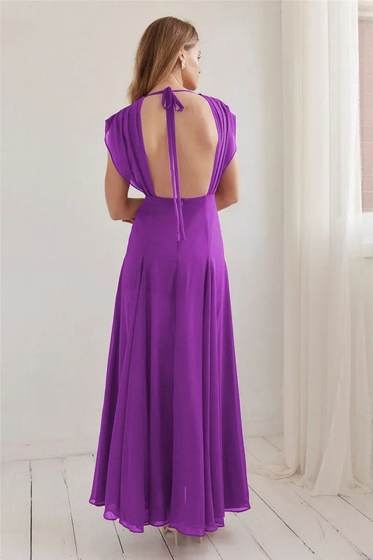 Dress DeepV Neck High Split Sexy Maxi Dress For Women Fashion Purple Sleeveless Backless Long Dress Elegant Prom Dress