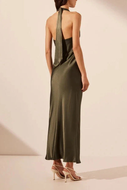 Dress Deep V Neck Open Back Halter Sleeveless Forest Party Dress Evening Dress
