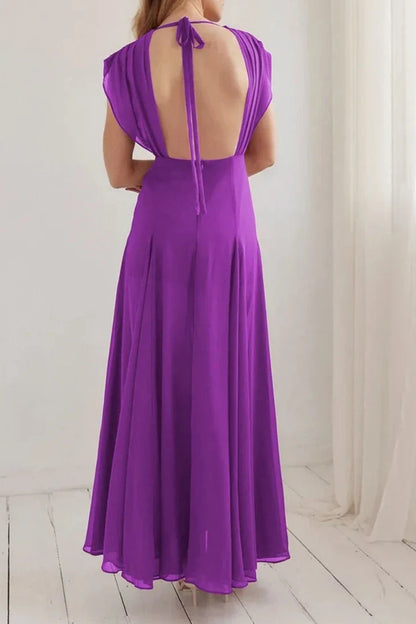 Dress Deep V Neck Purple Maxi Dress High Slit Party Dress Elegant Sleeveless Backless Prom Dress