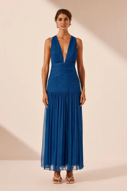 Dress Deep V Neck Sleeveless Ankle Length A-line Elegant Party Dress Evening Dress