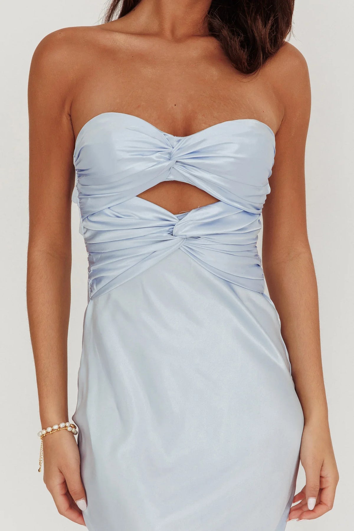 Dress Double Twist Maxi Dress Steel Blue Off the Shoulder Lace Up Ankle-Length Prom Dress
