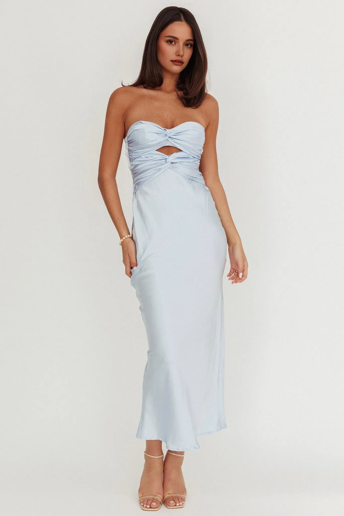Dress Double Twist Maxi Dress Steel Blue Off the Shoulder Lace Up Ankle-Length Prom Dress