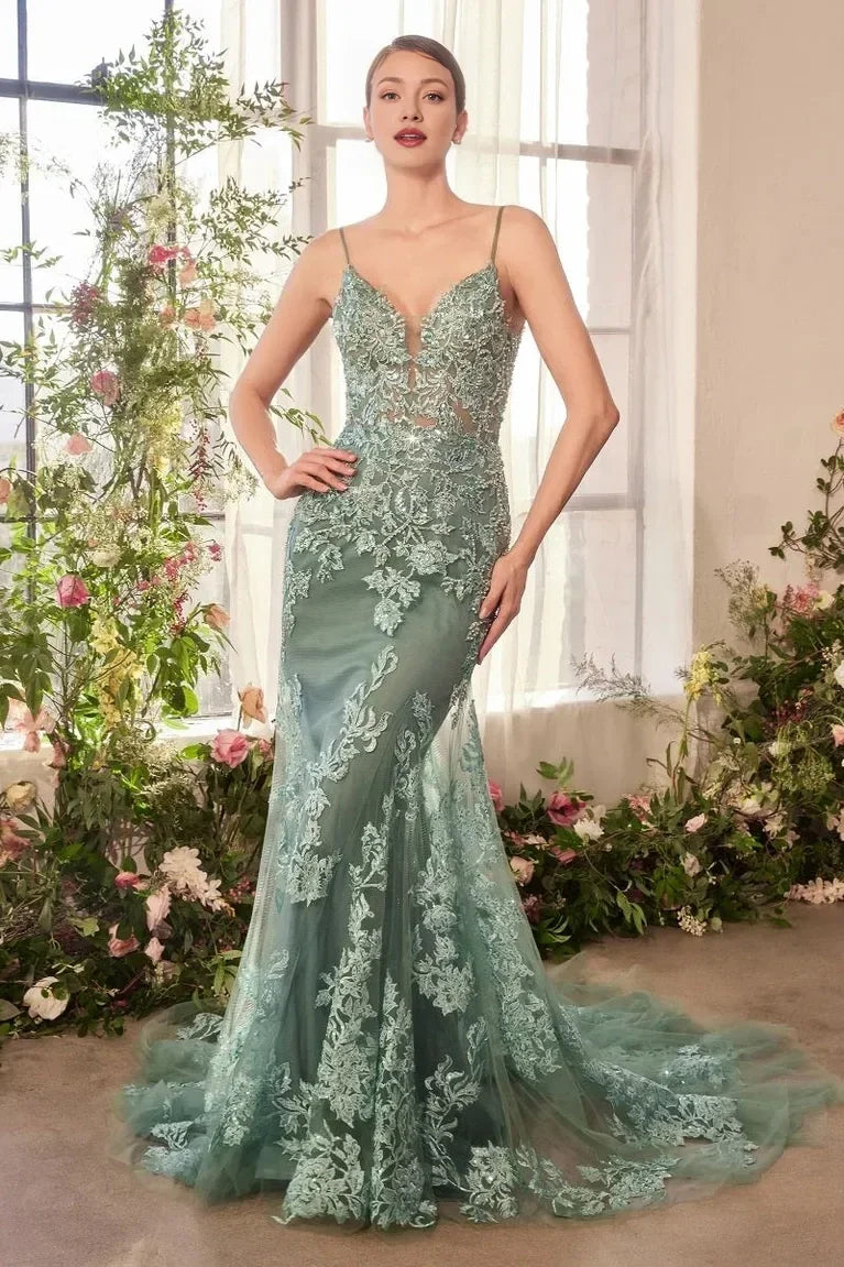Dress Dreamy Dusty Blue Evening Dress Lace Sheer Details And Mermaid Silhouette Prom Dress