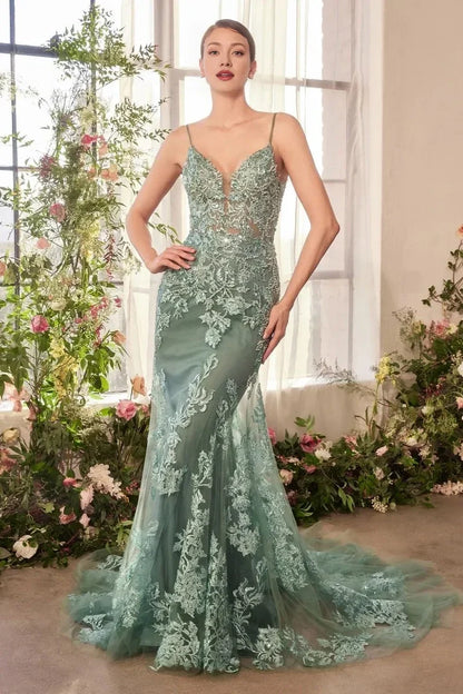 Dress Dreamy Dusty Blue Evening Dress Lace Sheer Details And Mermaid Silhouette Prom Dress