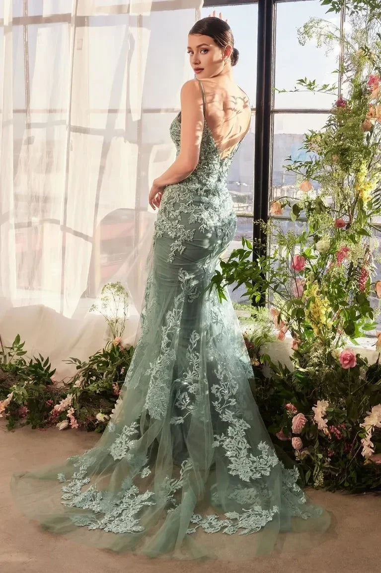 Dress Dreamy Dusty Blue Evening Dress Lace Sheer Details And Mermaid Silhouette Prom Dress