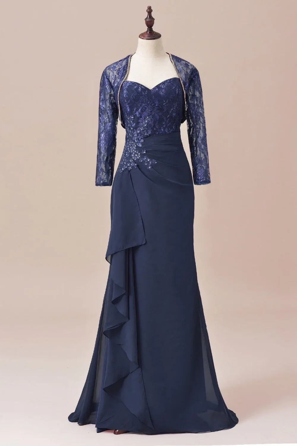 Dress Dusk Blue Sweetheart Chiffon Lace Applique Ruffle Mother of the Bride Dress With Jacket