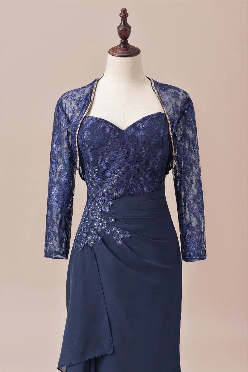 Dress Dusk Blue Sweetheart Chiffon Lace Applique Ruffle Mother of the Bride Dress With Jacket