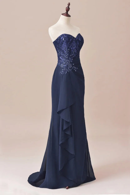 Dress Dusk Blue Sweetheart Chiffon Lace Applique Ruffle Mother of the Bride Dress With Jacket