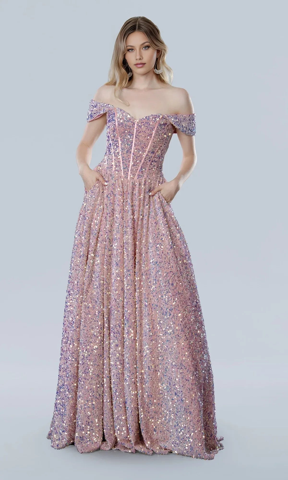 Dress Elegant A-Line Sequin Prom Dress Off the Shoulder Sleeveless Sweep/Brush Train Evening Dress